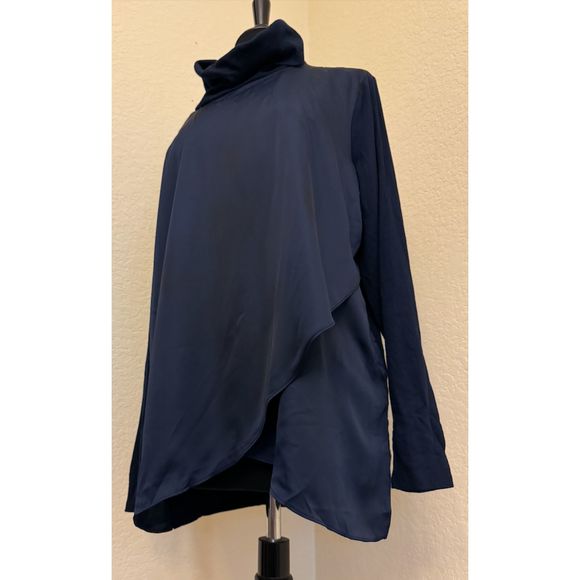 Chico's Mixed Media Cowl Neck Layered Long Sleeve Navy Top-Sz 3 (XL) - Picture 2 of 11